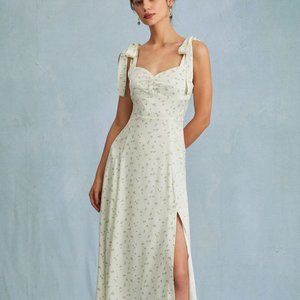 Rihoas Light Green Satin Floral Dress -S